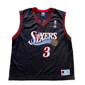 Vintage Allen Iverson Jersey Black 3 Basketball 76ers Sixers Champion Medium 40
